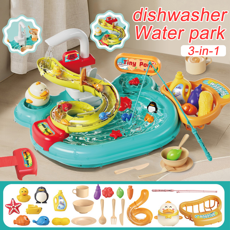 Kids Toys Kitchen - Children Puzzle Pretend Play Toys Dishwashing