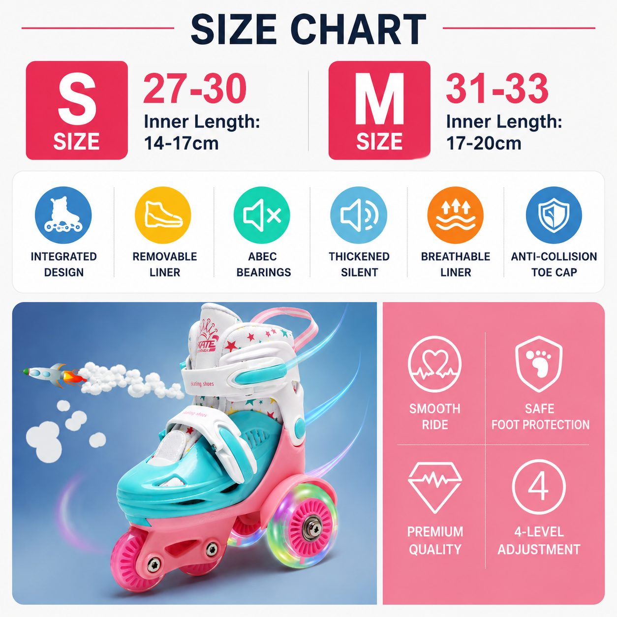 Kids Roller Skates Adjustable  - Kids Toys Quad 评论和价格
