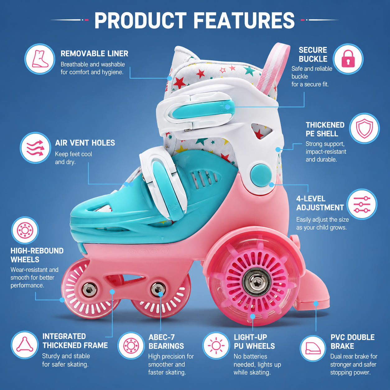 Kids Roller Skates Adjustable  - Kids Toys Quad 评论和价格