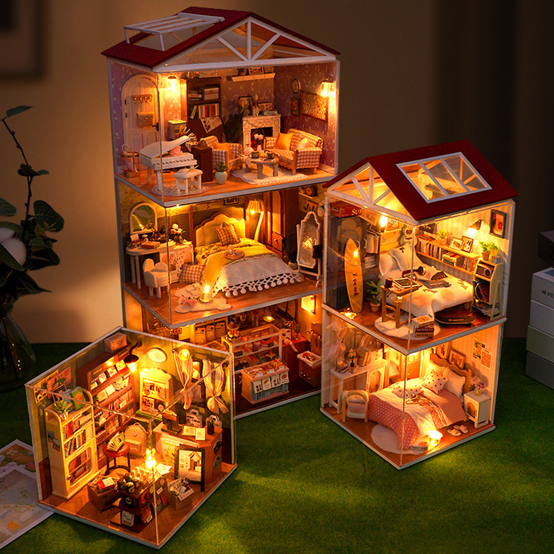 DIY Wooden Dollhouse Mini Bedr - Kids Toys Kitchen 评论和价格